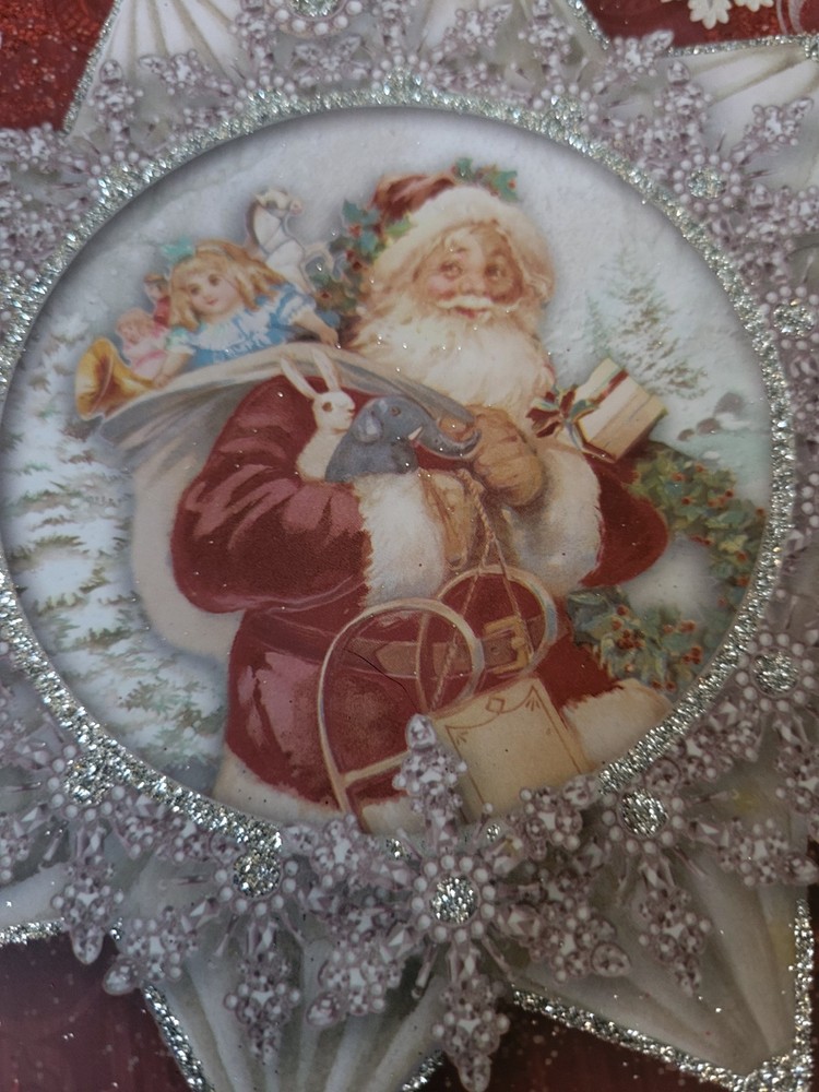 NEW 2pc SET Punch Studio CHRISTMAS SANTA STACKING GLITTER Decorative Gift Boxes