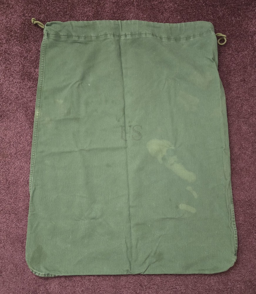 VTG US Army Canvas Laundry Duffel Bag OD Green Drawstring Barracks Sack