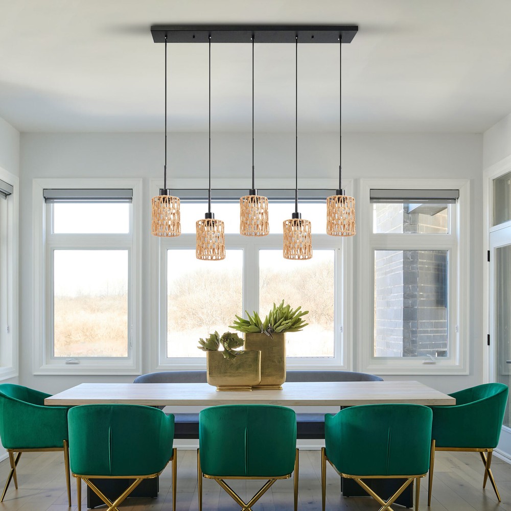 Pendant Light, 5-Light Pendant Lamp, Height Adjustable Hanging Ceiling Light