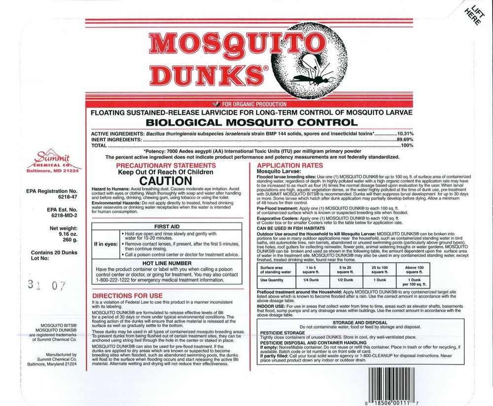 Summit Mosquito Dunks 400 Dunks 20 x 20 Bactimous Briquetts 111-5