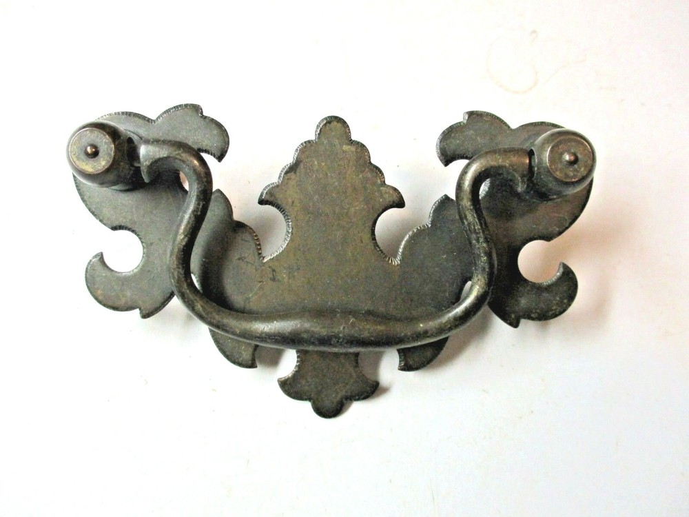 A277DC Bat Drop Bail Drawer Pull Handle Dark Aged Brass Steel 3" Centers Antique