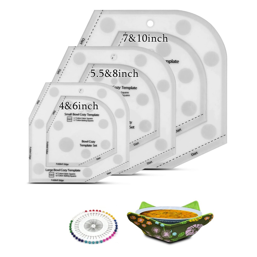 Bowl Cozy Sewing Patterns Template Set with Instructions and 40 Pins