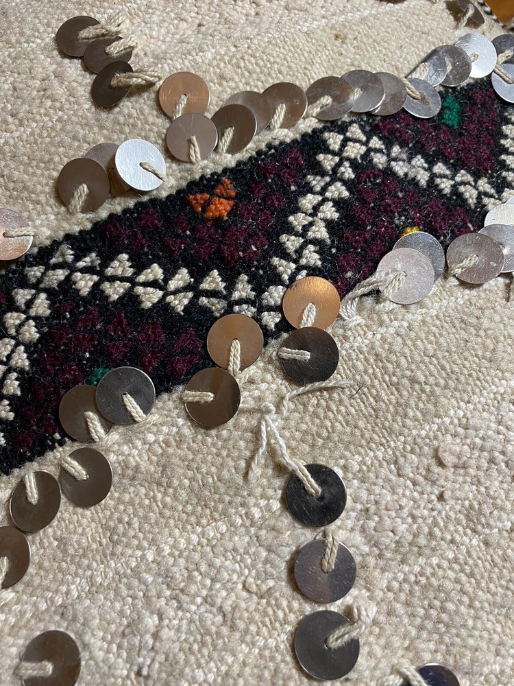 Moroccan Vintage Handmade Pillow Berber Wedding Blanket Sequins