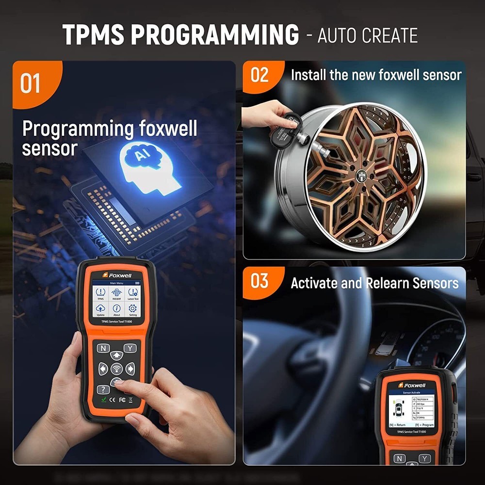 FOXWELL T1000 TPMS Programmer Tire Pressure Sensor Activation Relearn Tester