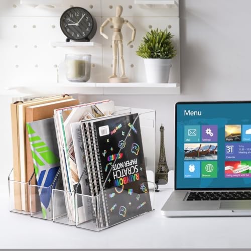 6 Pack Clear Magazine Holder, File Magazine Rack with Handle, Vertical Folder