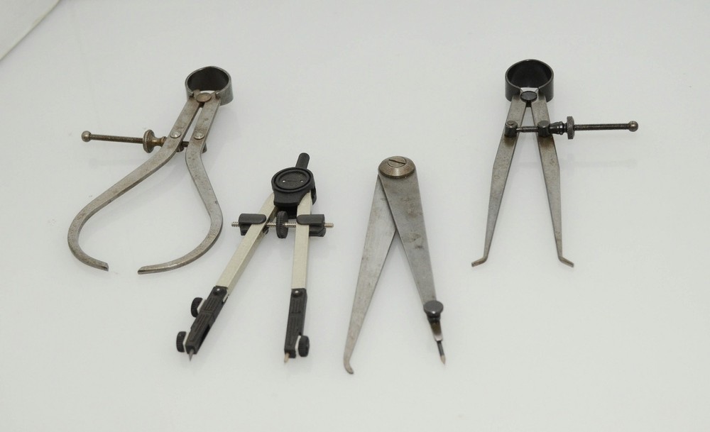 4pc Vintage -Tool’s Spring Caliper Divider Set & Compass
