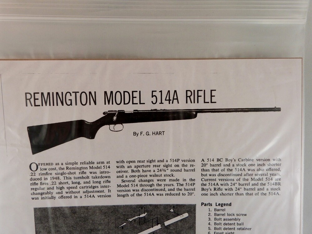 REMINGTON MODEL 514A RIFLE BREAK DOWN INSTRUCTION KIT