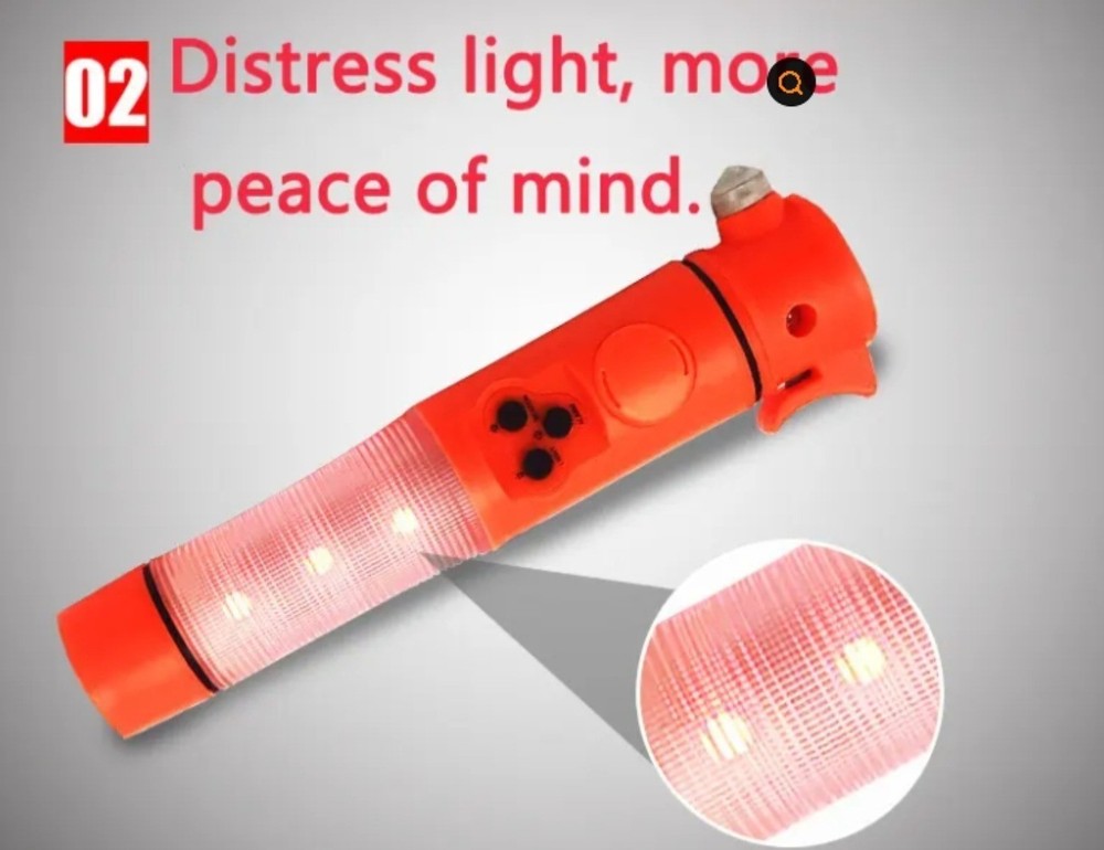 Red Multi-functional car safety hammer with Flashlight