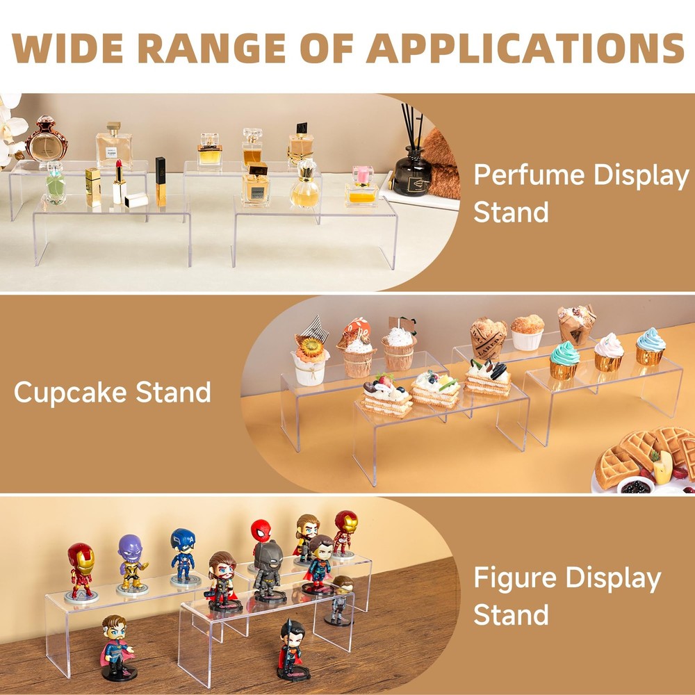 4 Pack Large Acrylic Risers Display Stands, Perfume Organizer Stand, Clear Ac...