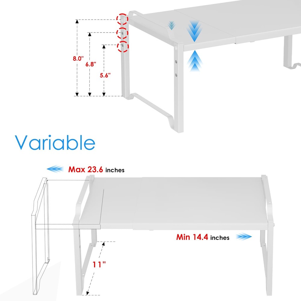 2 Pack 11” Width Expandable Kitchen 2 Pack: 11"D x 23.6"W x 8.7"H, White