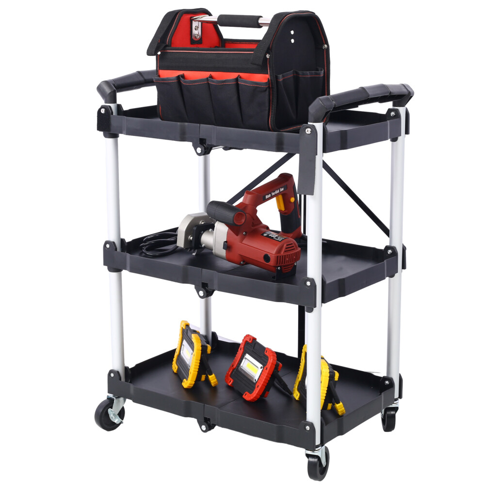 3-Layer Folding Collapsible Service Cart, Pack-N-Roll, 50 lb Capacity Per Shelf