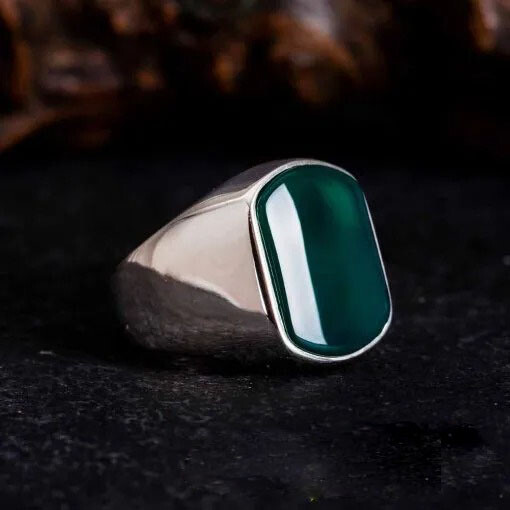 925-Sterling Silver Gemstone-Green Onyx Handmade Unique Silver-Solid Men's Ring