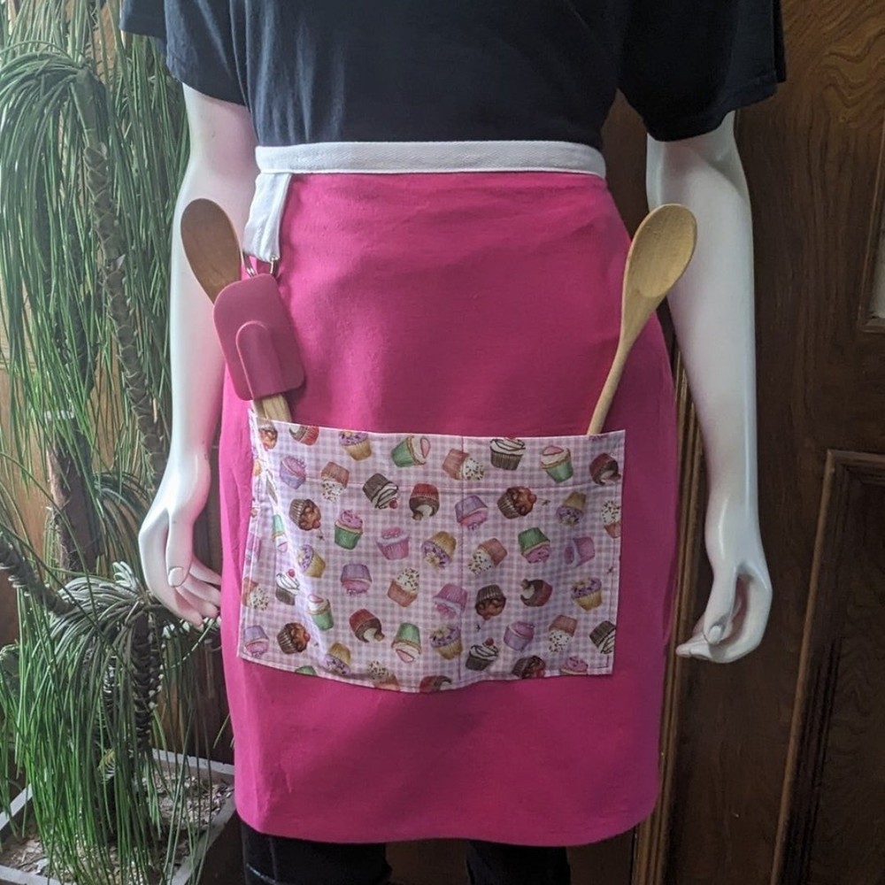 Handmade Pink Half Apron with Cupcake Pockets