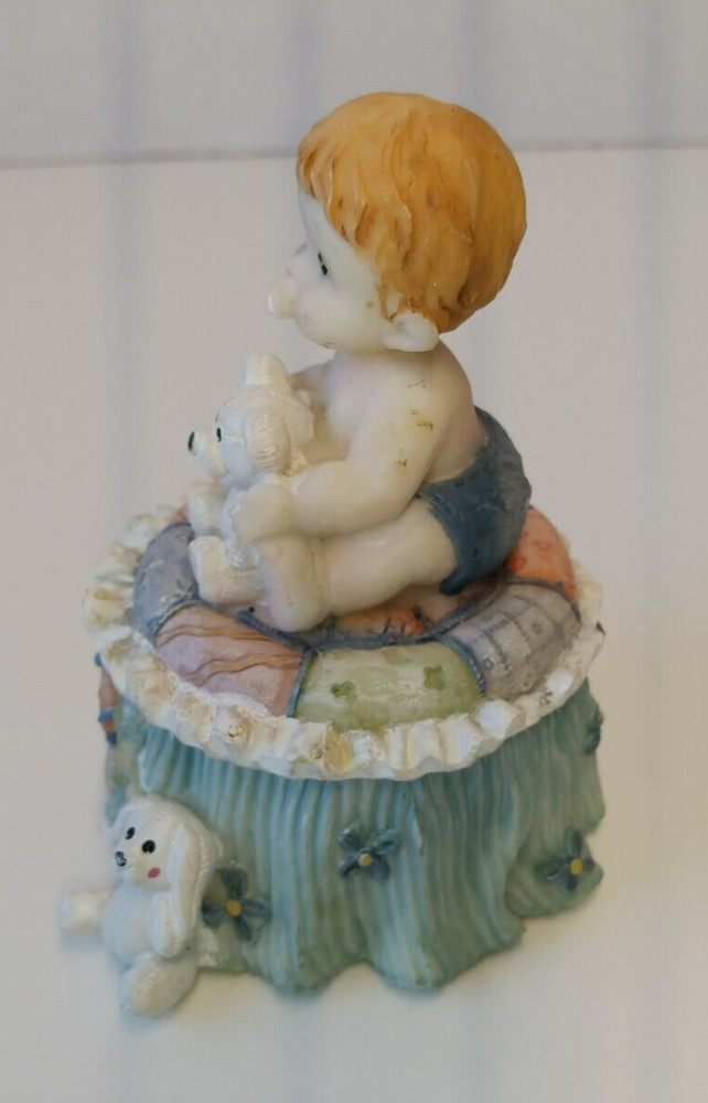 Baby with Teddy Bear Trinket Box 4" Tall