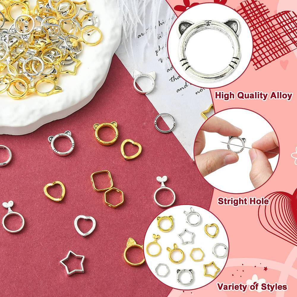 100pcs Bead Frames,Double Hole Frame Mixed Shapes Bead Hugger Frame Connectors