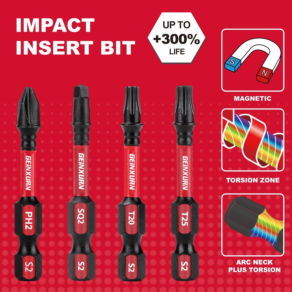 GEINXURN Impact Tough Phillips Square Torx 2 in. Insert Driver MIXED-35PC