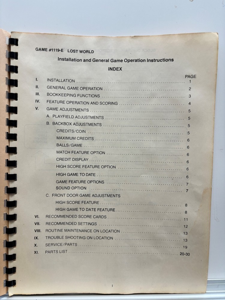 ORIGINAL-BALLY-LOST WORLD-INSTALLATION & GAME OPERATION INSTRUCTIONS