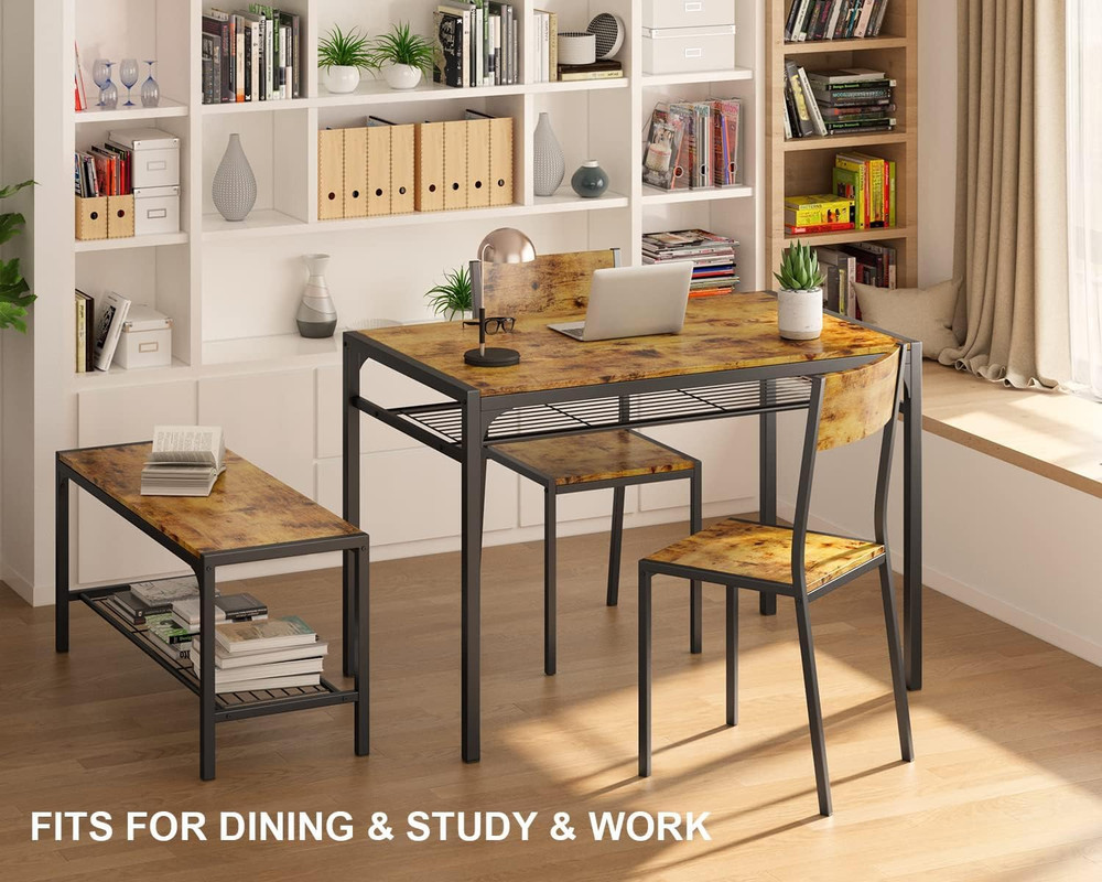 Kitchen Table and 2 Chairs for 4 with Bench, 4 Piece Dining Table Set for Small