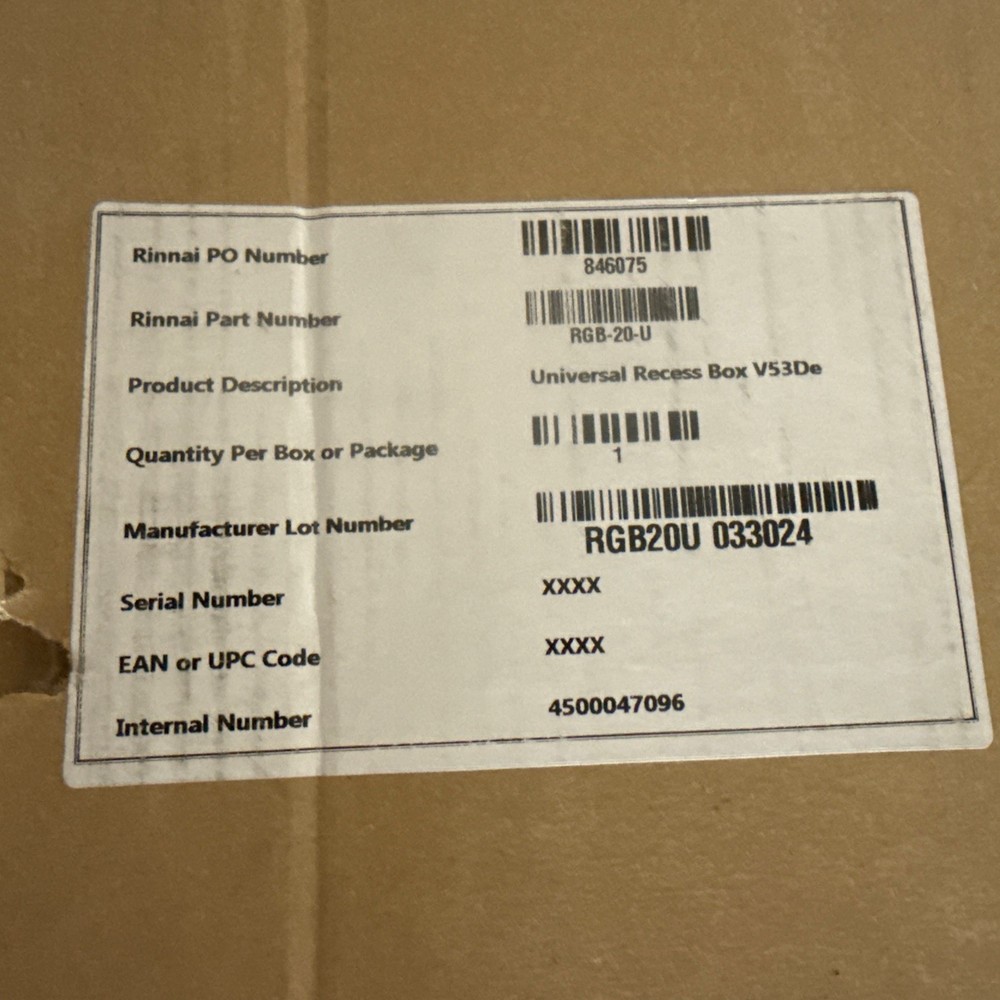 Rinnai RGB-20-U Universal Recess Box