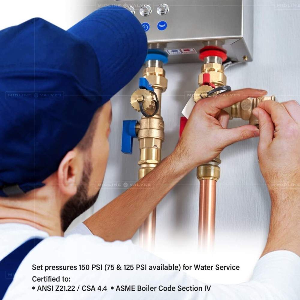 Forged Brass Pressure Relief Valve for Tankless Water Heater - 3/4 in. FIP x MIP