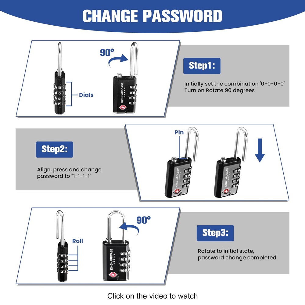 Kinghardcase 2 Pack TSA Approved Gun Locks, 4 Digit Combination Locks Black