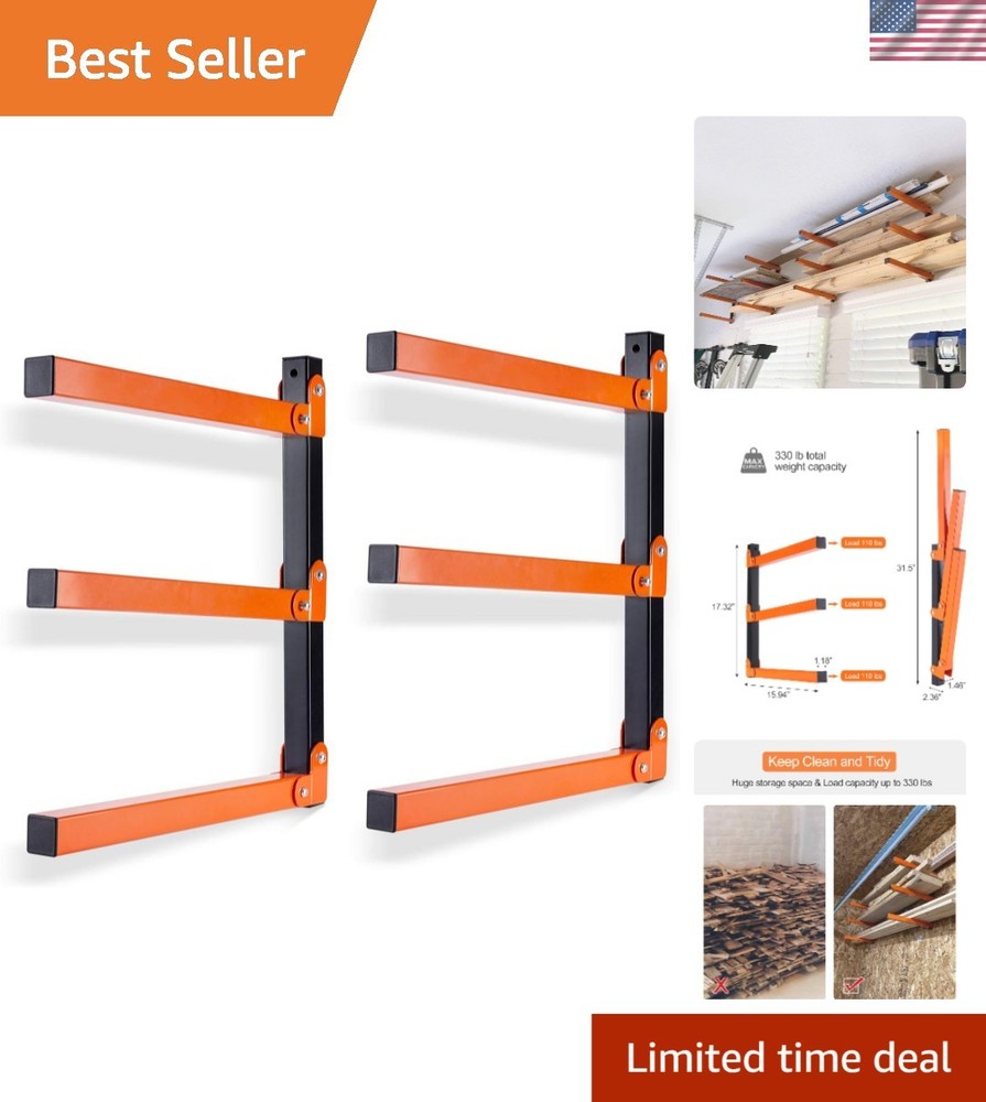 Industrial 3-Tier Wall Shelf for Lumber & Tools - Max 330 lbs, Easy Install