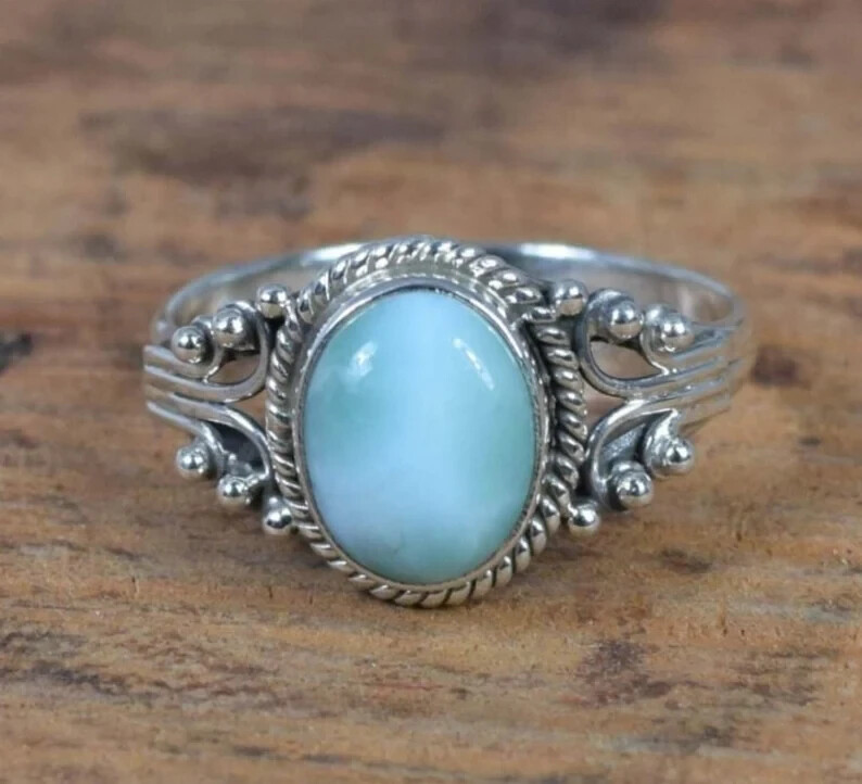 Larimar Solid Solid 925 Sterling Silver Beautiful Handmade Ring, All Size M1091
