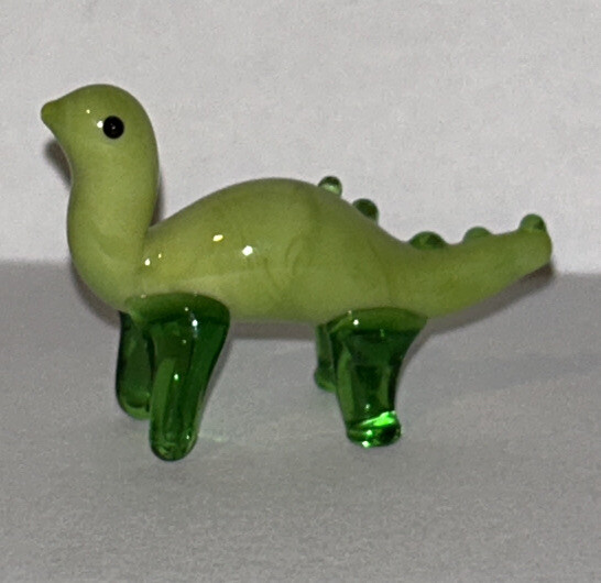 Miniature Tiny Lampwork Flame Hand Blown Glass Dinosaur brontosaurus Figurine