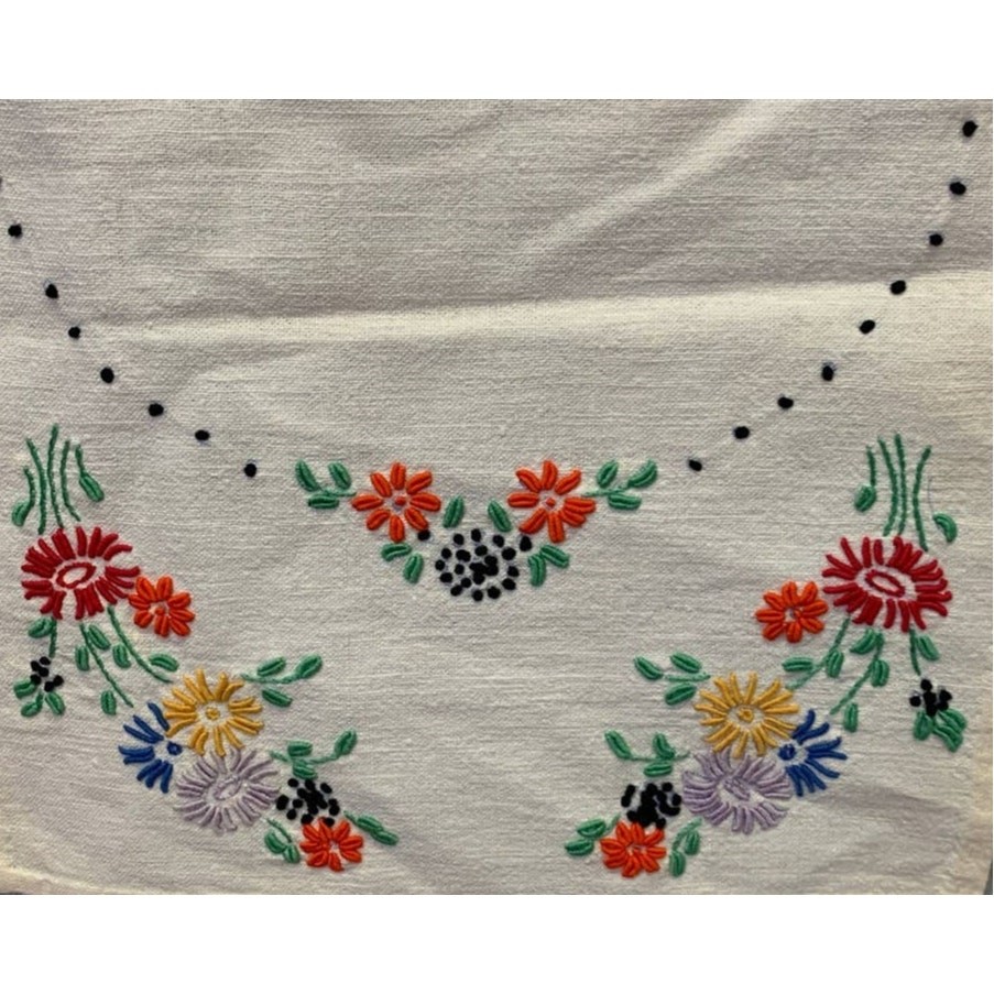 Handmade Needlepoint Daisy Flowers Cotton Blend Rectangle Table Runner Decor