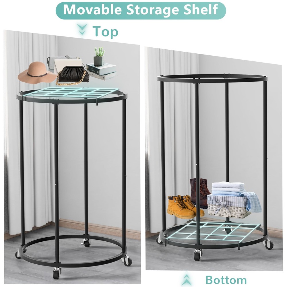 Rolling Round Clothes Organizer Garment Rack On Wheels For Small Space Clearance
