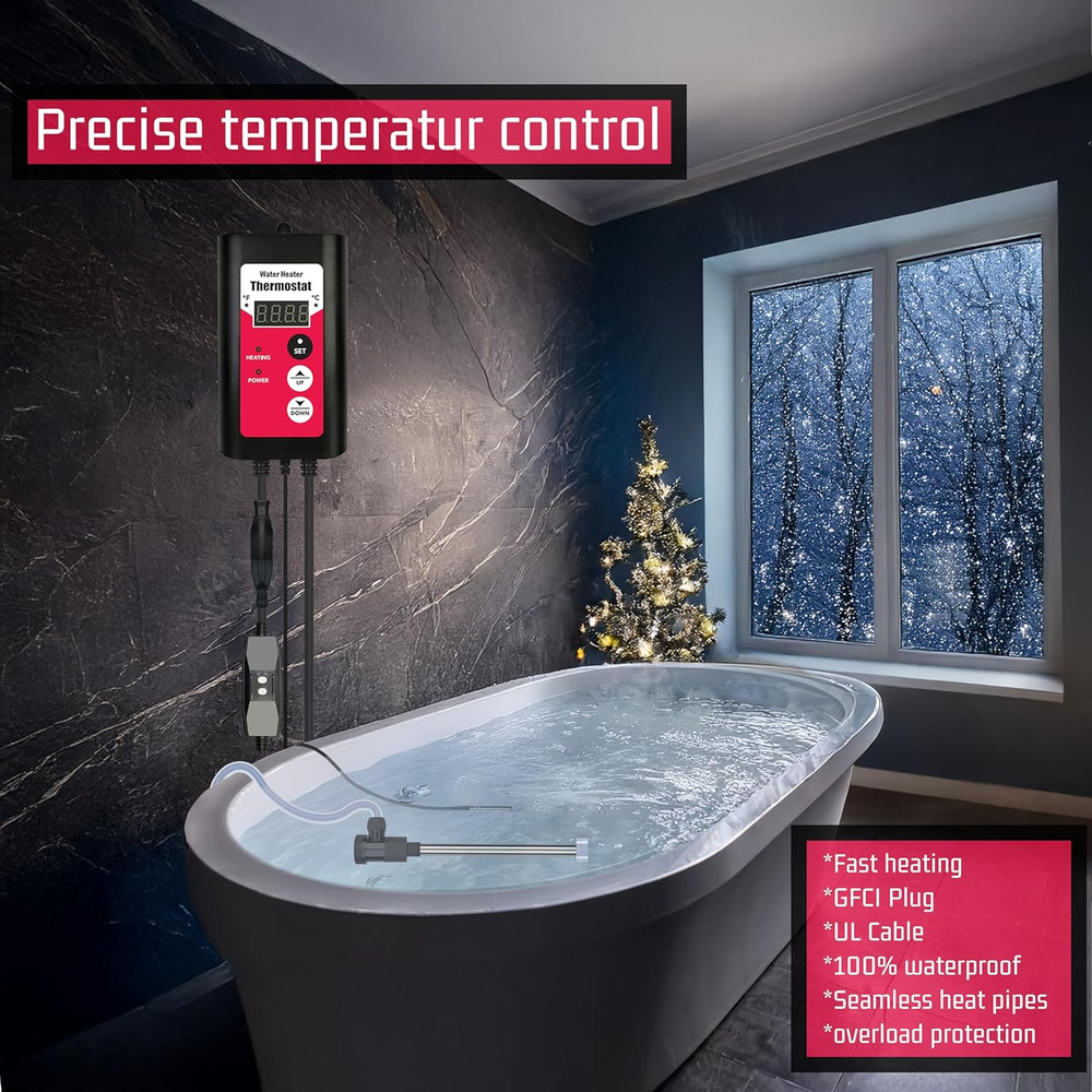 1500W Titanium Submersible Electric Immersion Water Heater with Temp Control & G