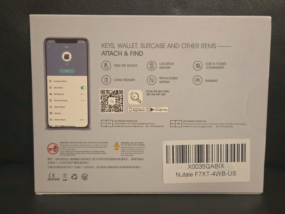 Nut Pro 4pk Key Finder Tag, Bluetooth Tracker Item Locator - iOS & Android NEW