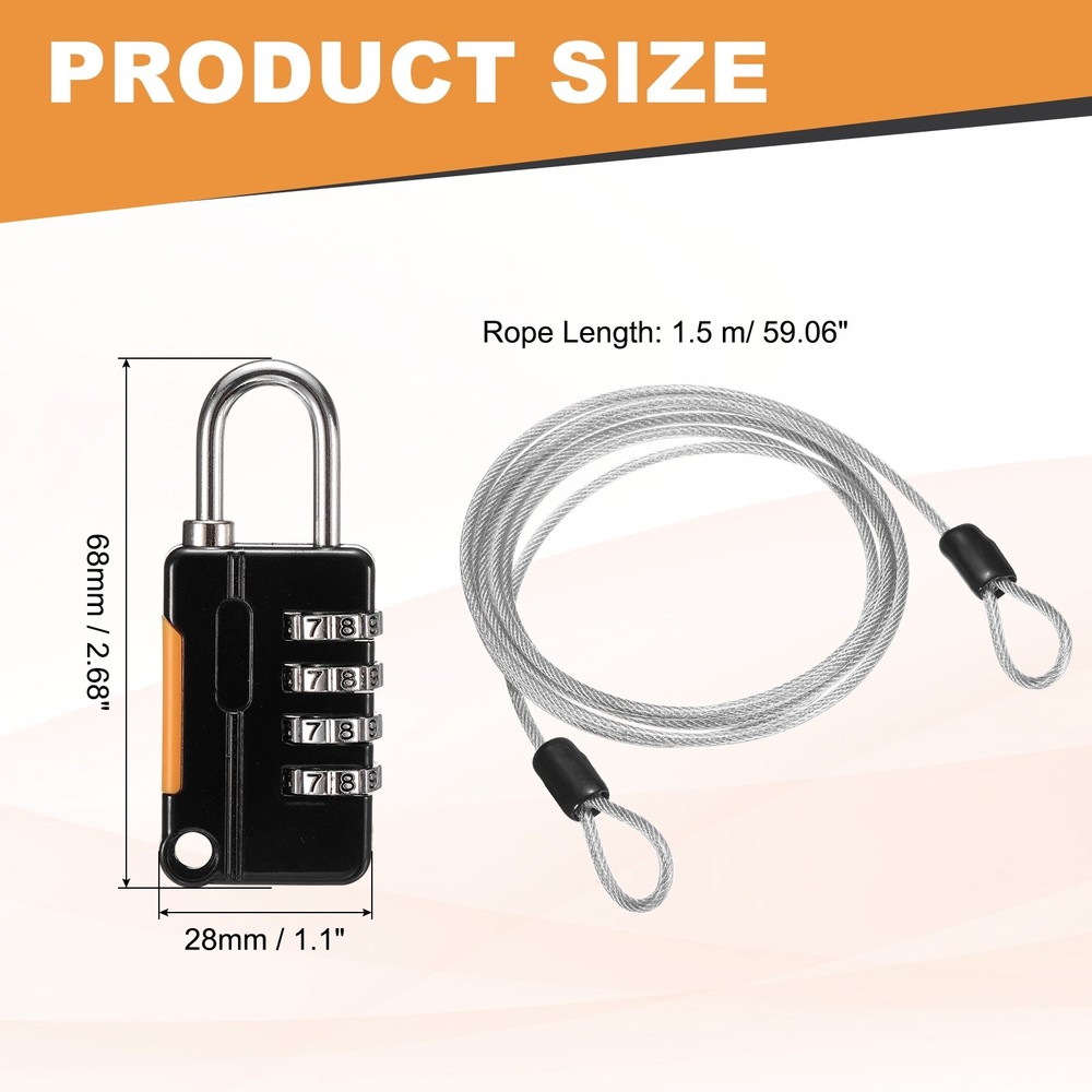 Security Steel Cable Digit Combination Lock, 4.9Ft Coated Silver Wire Lock