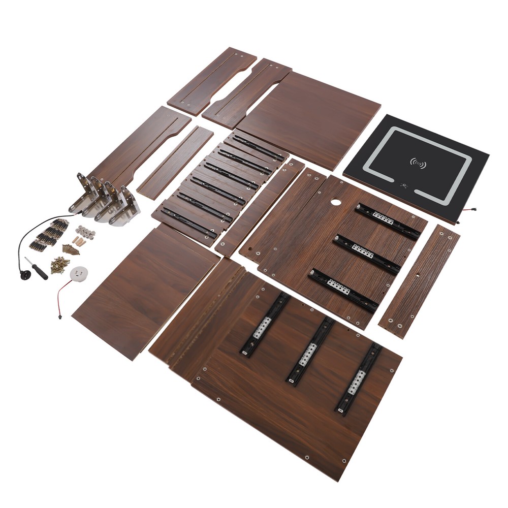 Modern Brown Wood Smart Led Light Nightstand Table Night Stand Bedside Table