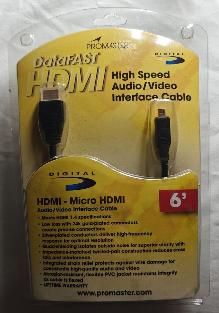 Promaster DataFAST HDMI - Micro HDMI High Speed Audio/Video Interface Cable, 6'