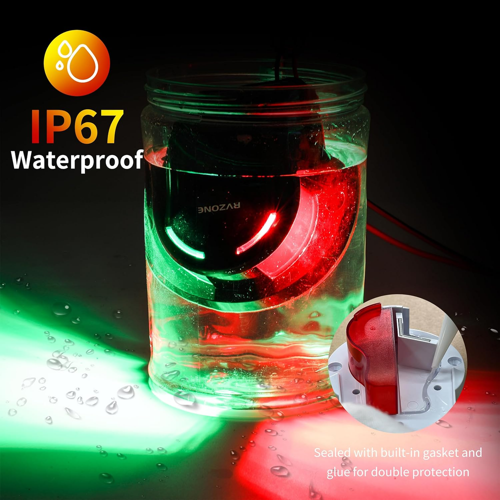 LED Boat Navigation Lights, IP67 Waterproof, (Black)