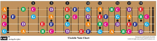 Color Coded Ukulele Guitar Fretboard Note Chart Learn to Play Guitar