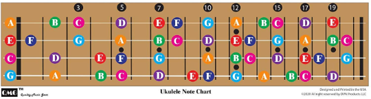 Color Coded Ukulele Guitar Fretboard Note Chart Learn to Play Guitar