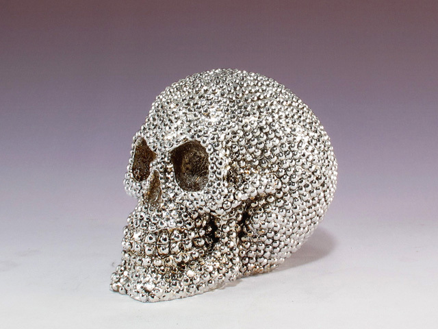 Silver Bead Skull Figurine Statue Skeleton Halloween