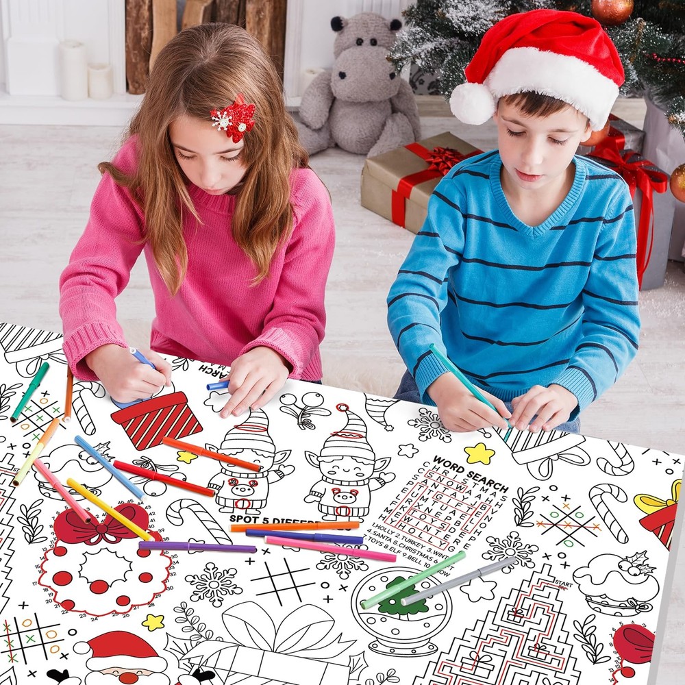 Gatherfun Kids' Christmas Disposable Coloring 108" x 54" (Rectangular), White