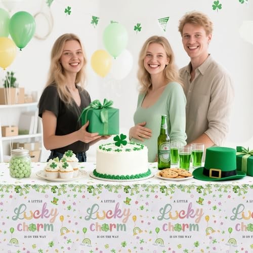 3 Pack St.Patrick's Day Baby Shower Tablecloth, Disposable Plasticable A