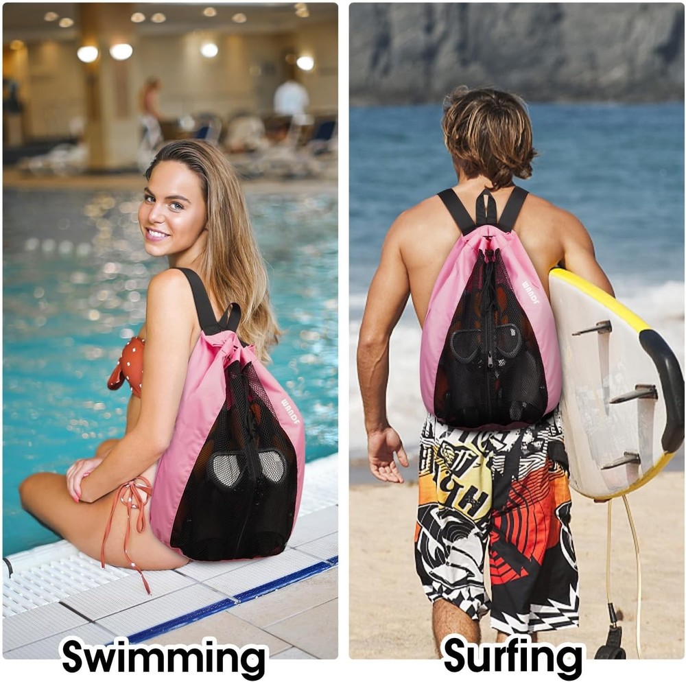 Swim Bag Mesh Drawstring Backpack Beach Backpack for Swimming Gym & Workout Gear