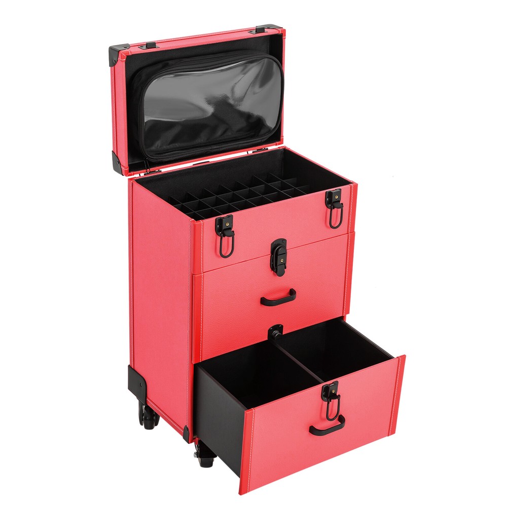 Cosmetic Storage Box & Lock Rolling Makeup Train Case, Makeup Organizer Suitcase