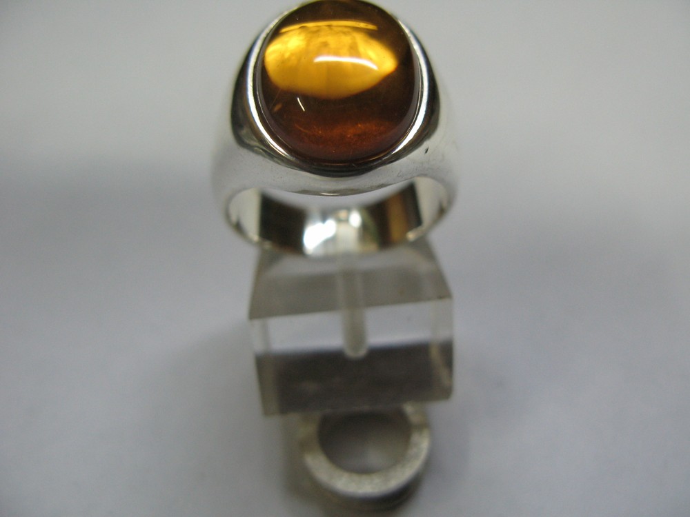 LARGE 925 SILVER TOPAZ IMITATION CABOSCHON ARTISAN RING
