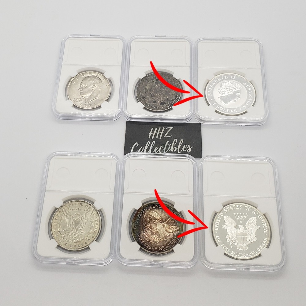 6 Pack 40mm Slab Coin Snap Holders US Silver Eagle / Flexible Variation Options