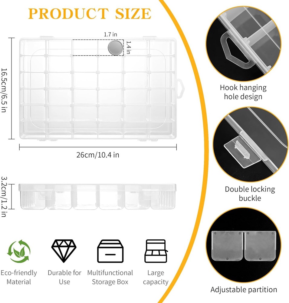 3 Pcs 36 Large Grids Clear Plastic Organizer Compact, Clear-3pack-108