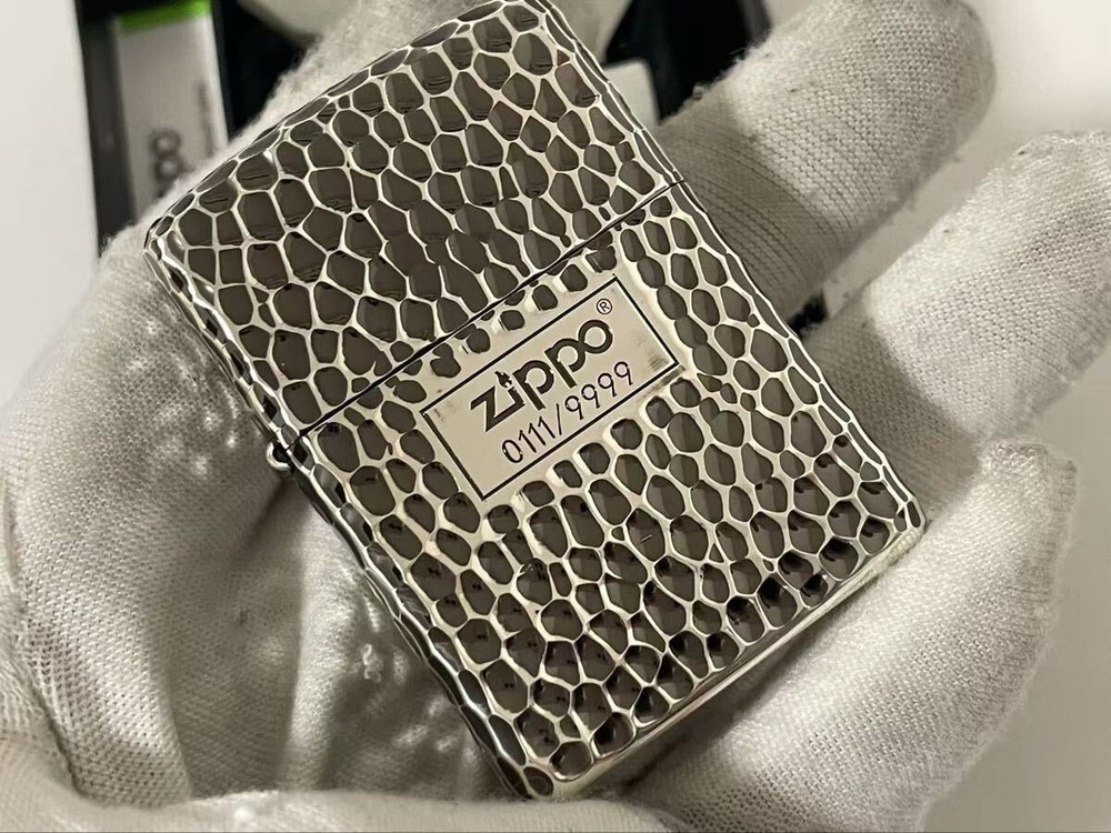 Zippo Meteorite Crater Silver 5 Sided Design Etching Lighter Regular Japan
