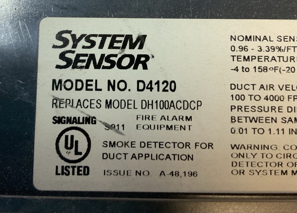 System Sensor D4120 Smoke Detector for Duct Application, Black "E3D"