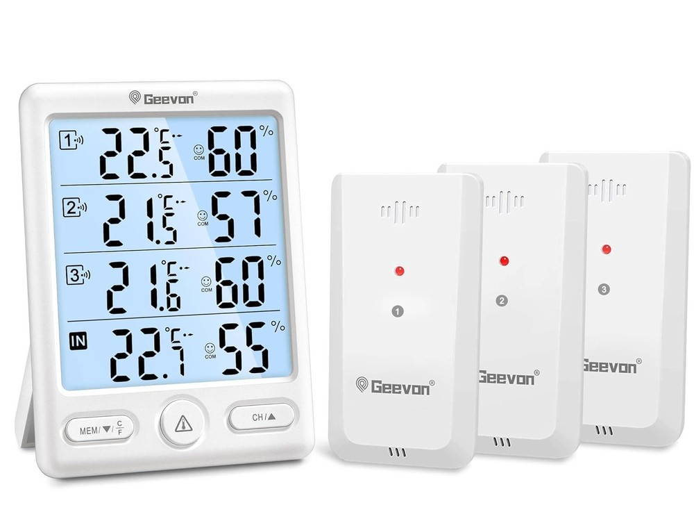 Battery-Powered Wireless Thermometer with 3 Sensors & 5-Inch Easy-Read Display
