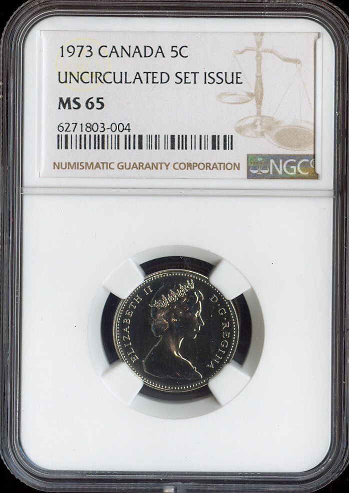 1973 Canada 5 Cents 5C NGC MS65 - Quality